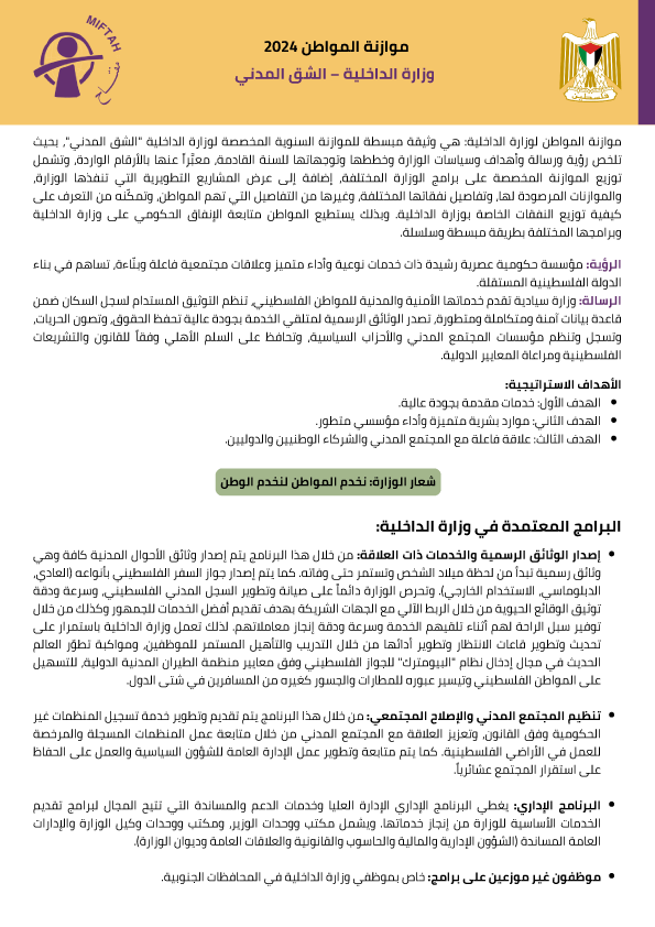 موازنة المواطن لوزارة الداخلية (الشق المدني) للعام 2024