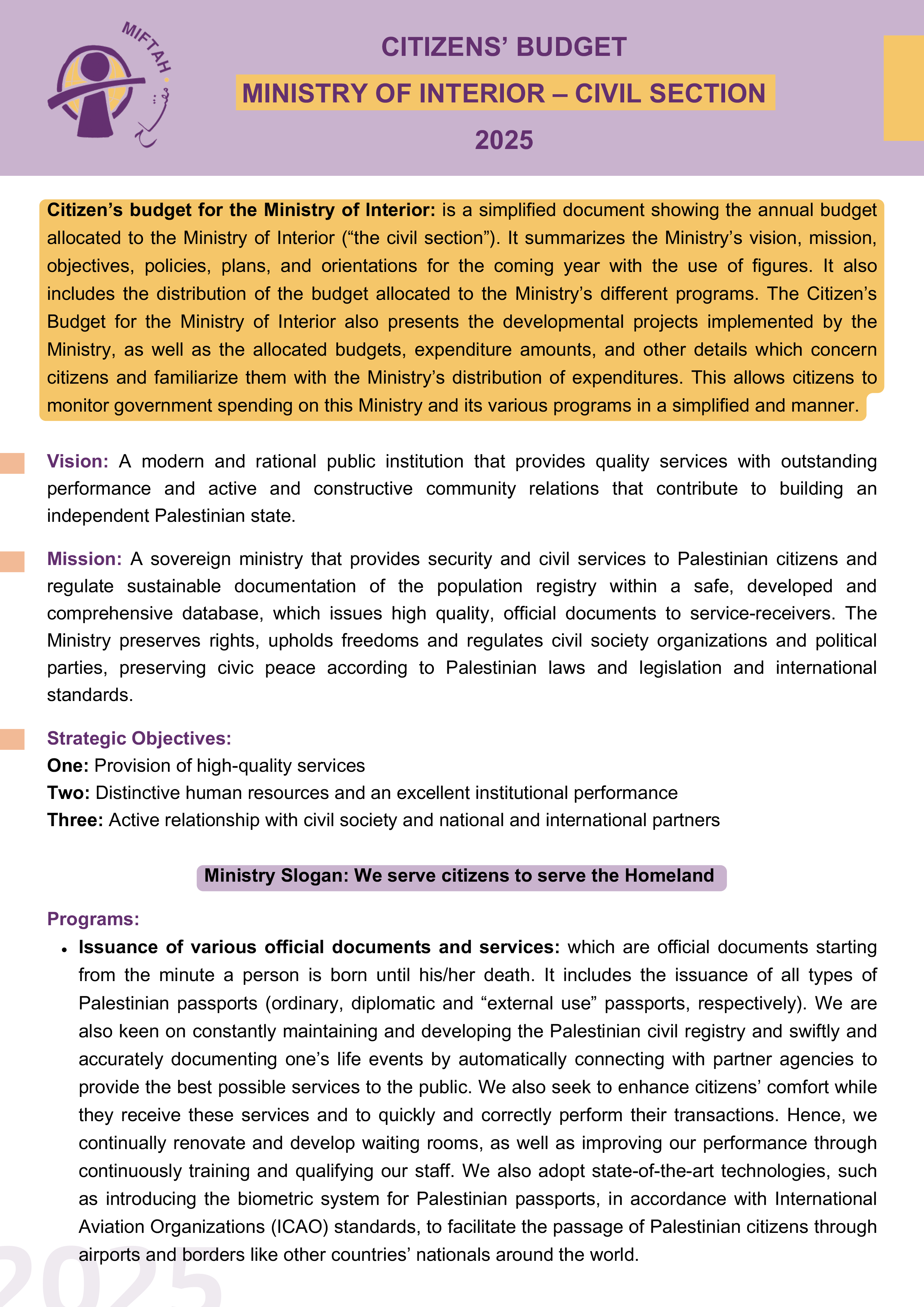 Citizen’s Budget 2025- Ministry of Interior (Civil Services)